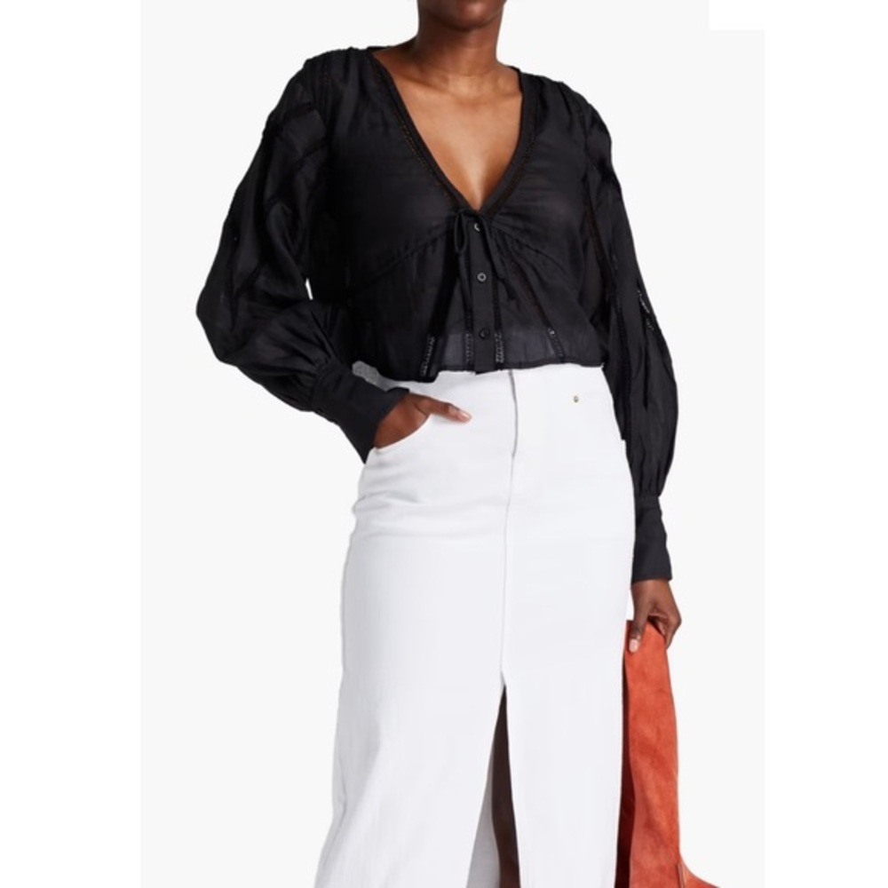 FRAME Crochet-trimmed ramie-gauze top Size Small NWT
